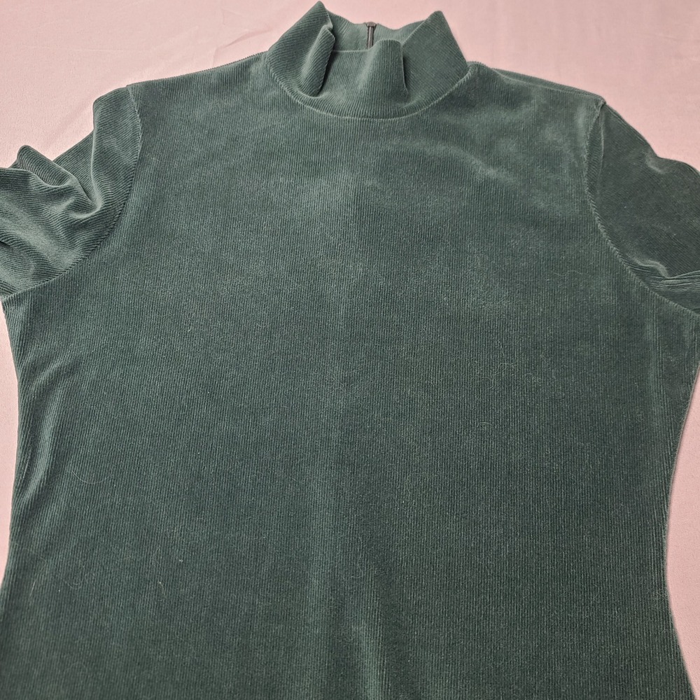 Metropolitan Corduroy Mini‎ Dress Womens Small Green Skater Long Sleeve Ribbed
